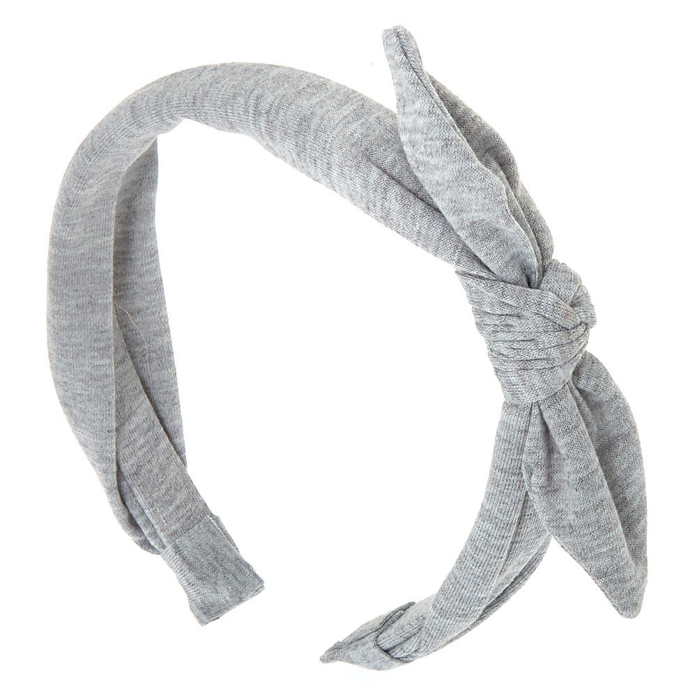 Solid Knotted Bow Headband - Light Grey 