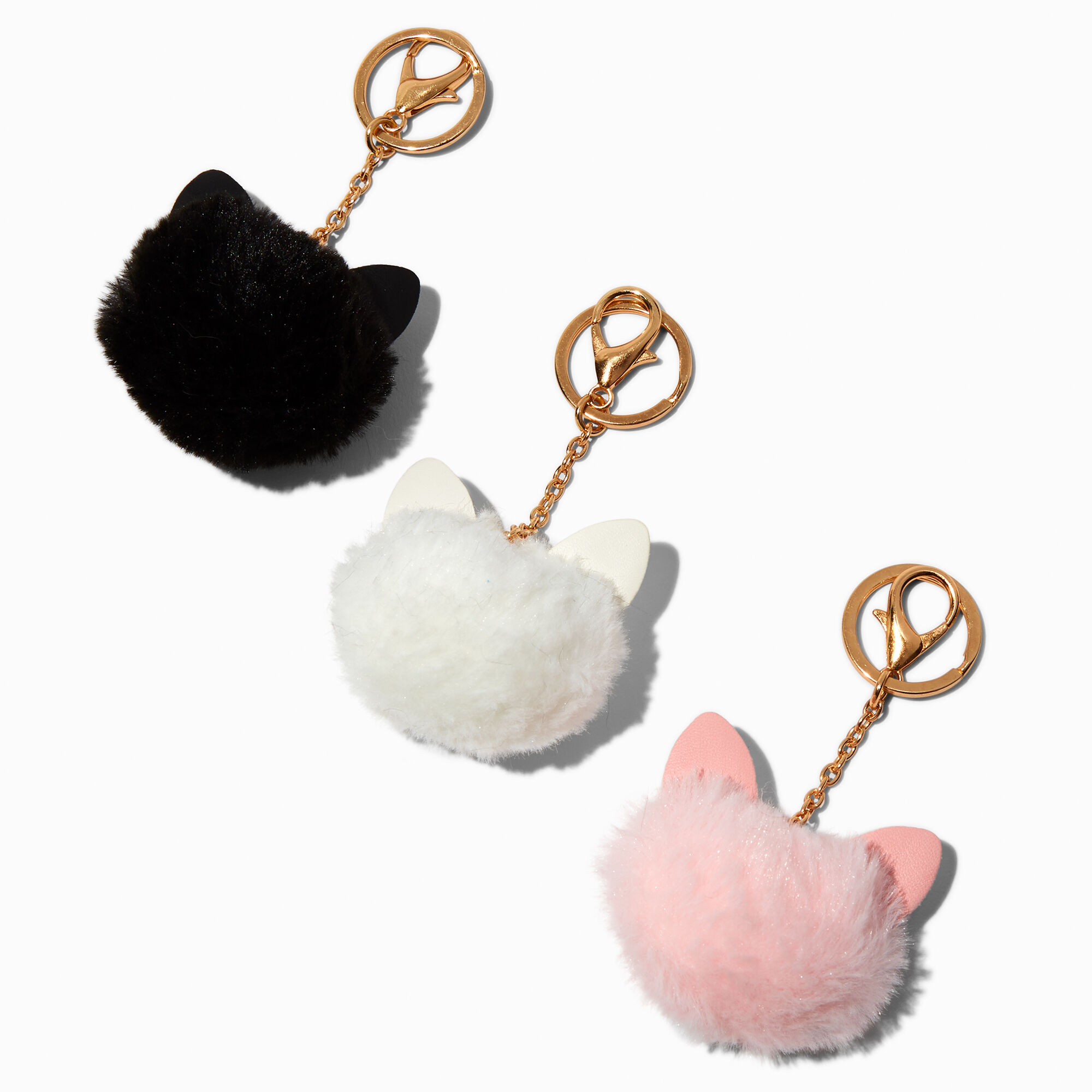 View Claires Pom Cat Keyrings 3 Pack Gold information
