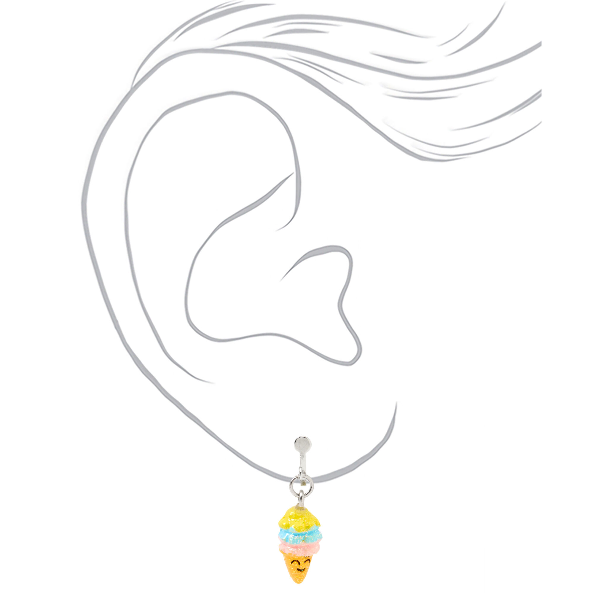 Silver Glitter Popsicle Ice Cream Clip On Earrings - 3 Pack,