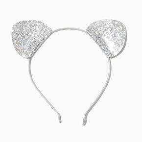 Silver Glitter Cat Ear Headband,