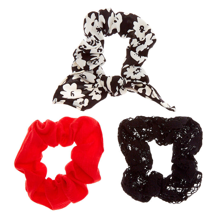 Claire's Chouchous floraux élégants en dentelle - Noir, lot de 3