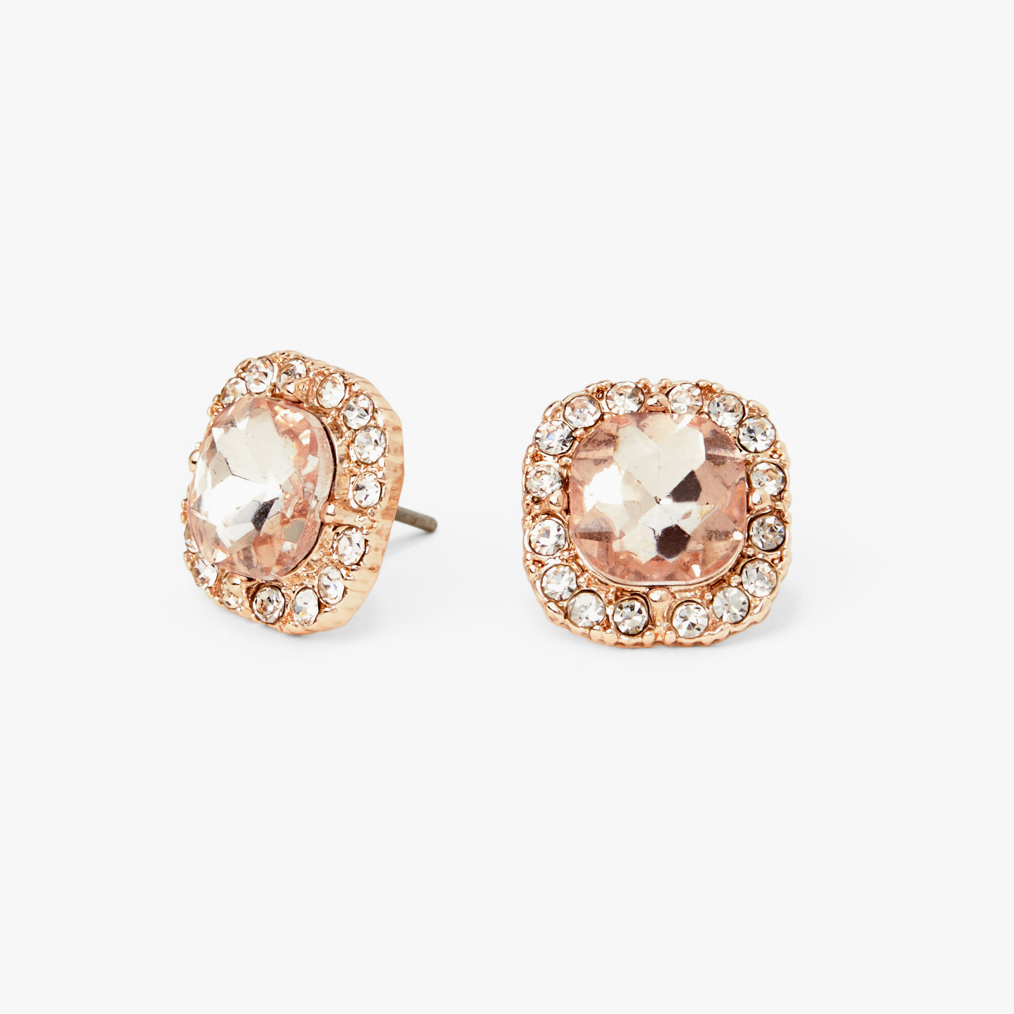 Rose Gold Square Halo Stud Earrings