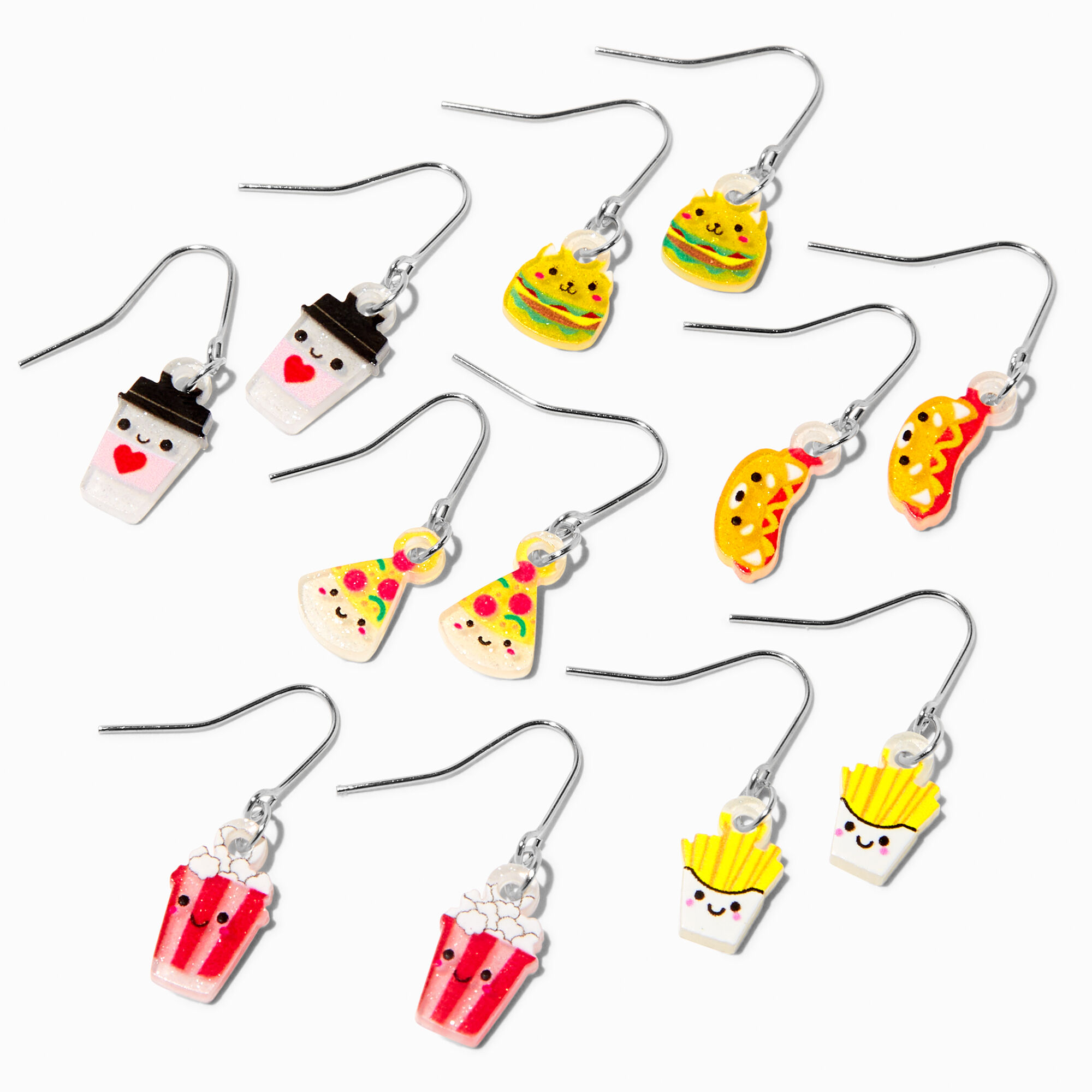 View Claires Junk Food 1 Drop Earrings 6 Pack Silver information