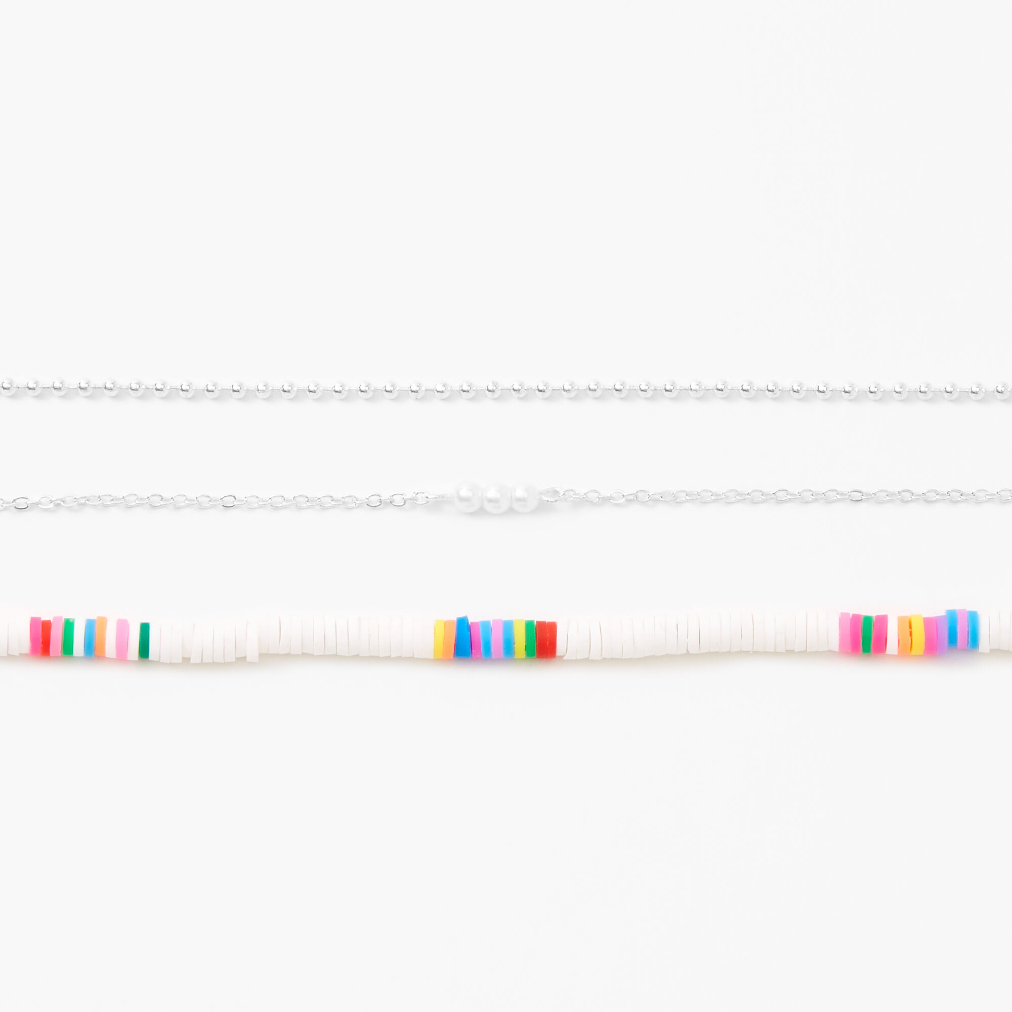 Silver Pearl Rainbow Disc Choker Necklaces - 3 Pack,