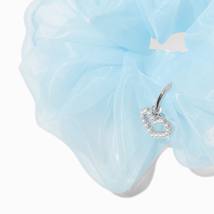 Light Blue Organza Heart Charm Hair Scrunchie,
