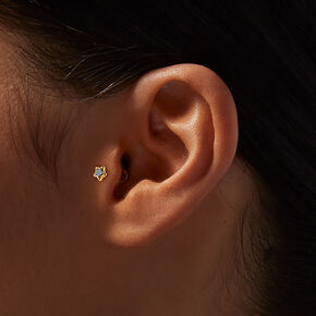 Mixed Metal Stainless Steel Cubic Zirconia Star, Heart &amp; Stud Multi Changeable Flat Back 18G Tragus Earrings - 5 Pack,
