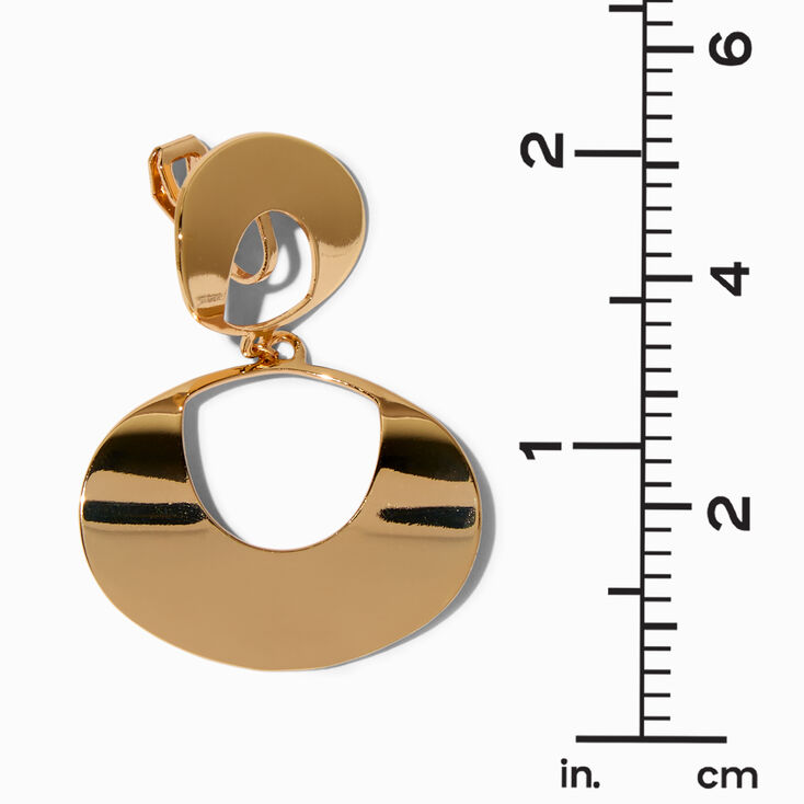 Gold-tone Double Oval Disc Clip-On Drop Earrings,