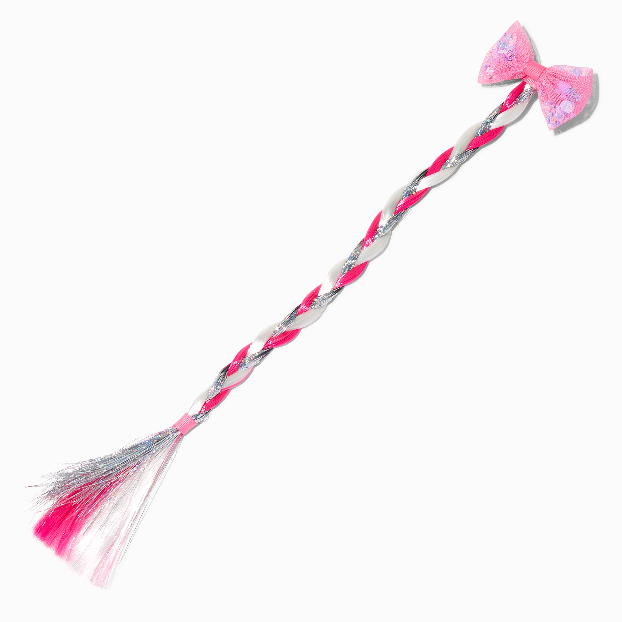View Claires Club Hot Bow Braid Faux Hair Tie Pink information