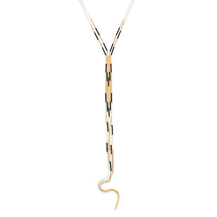 Claire's Collier long multi-rangs avec barres noires et dorées