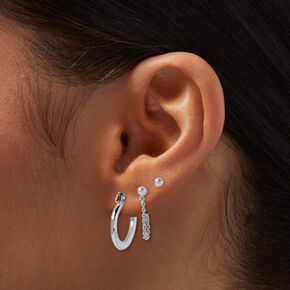 Boucles d&rsquo;oreilles superposables couleur argent&eacute;e et perle d&#39;imitation - Lot de 3,