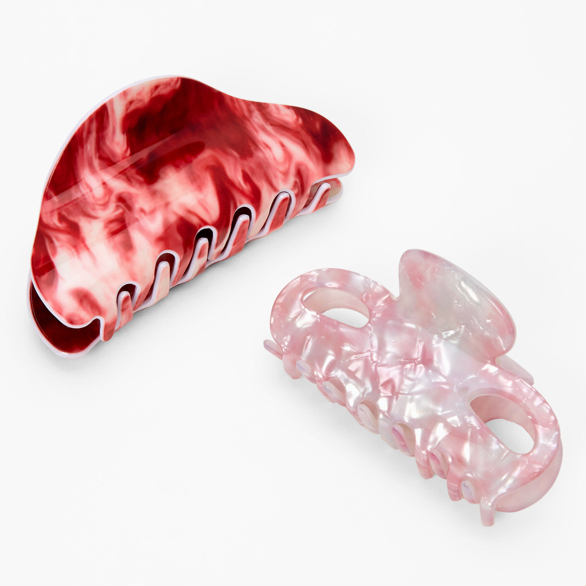 Pinces à cheveux rouge et rose effet marbré - Lot de 2,
