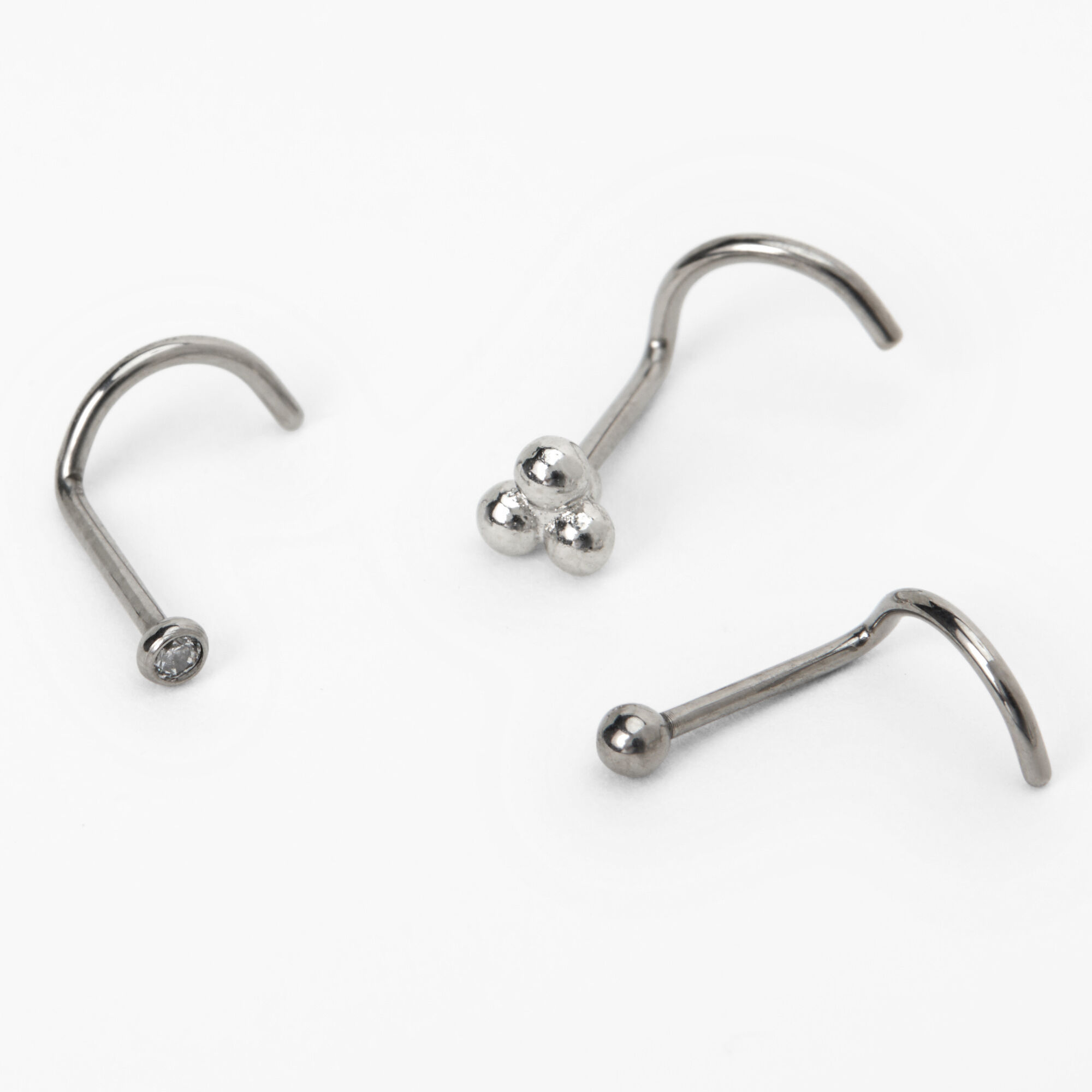 Silver tone Titanium 20G Round Ball Nose Studs 3 Pack