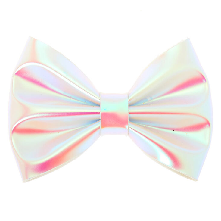 Claire's Mini barrette à nœud pour cheveux irisée - Blanc