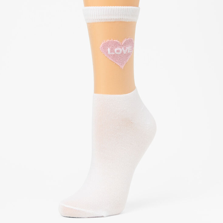 Sheer Heart Love Crew Socks - White,