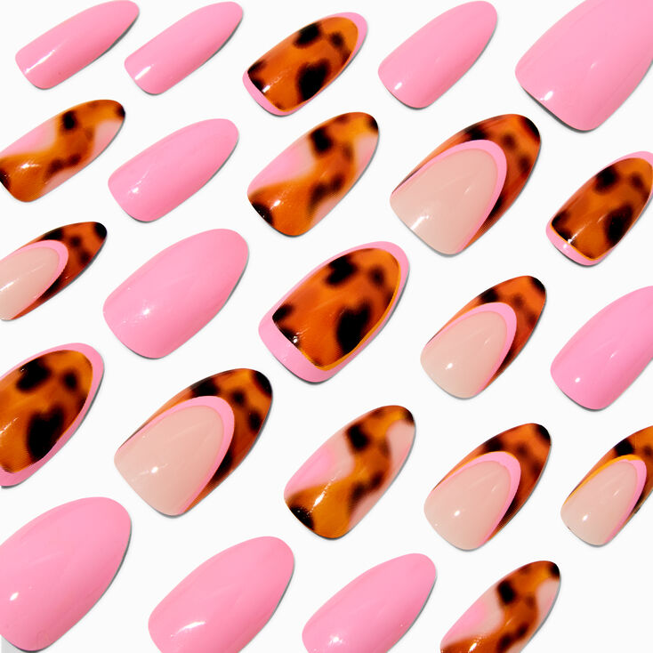 Tortoiseshell Pink French Stiletto Vegan Faux Nail Set - 24 Pack,