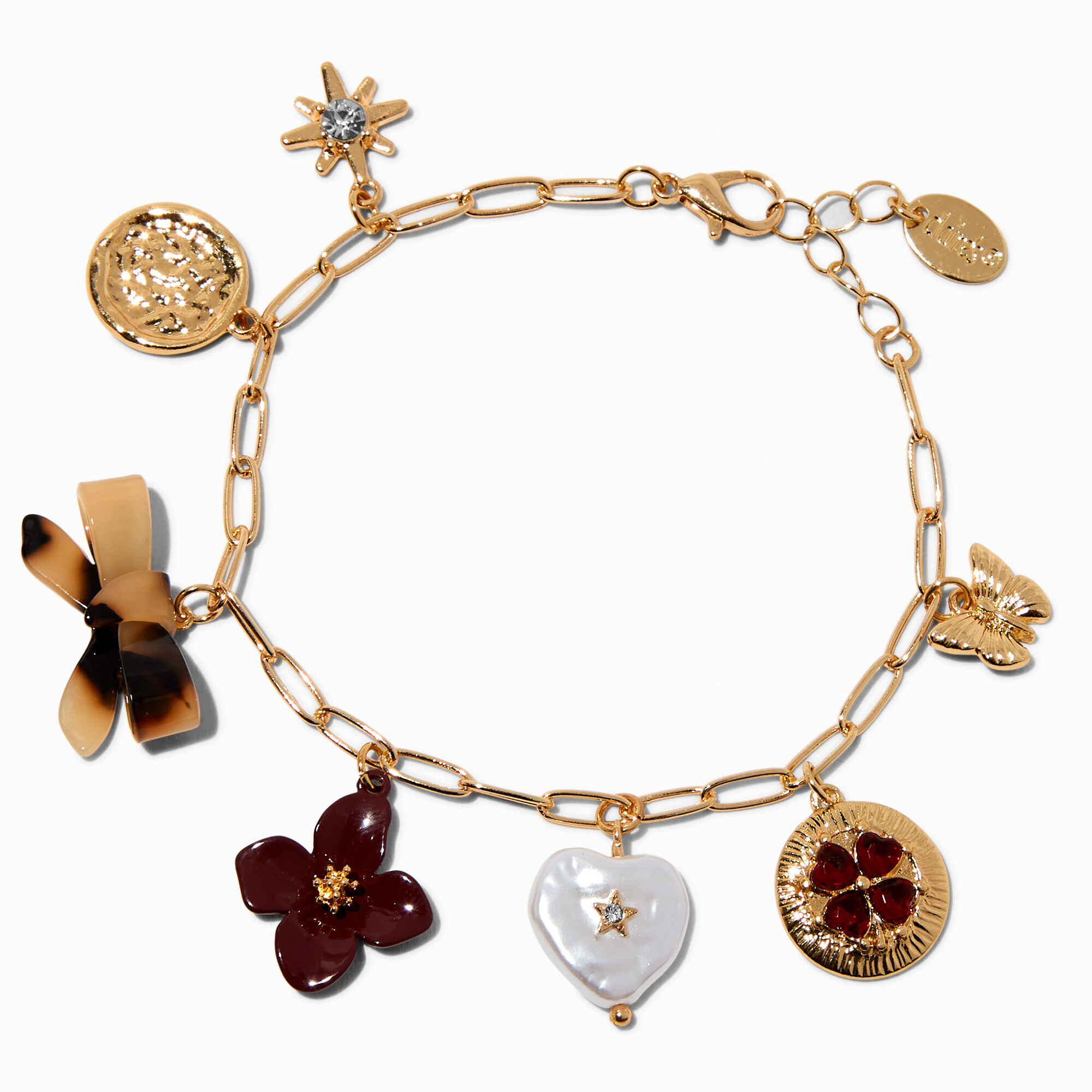 Gold-tone Paperclip Chain Charm Bracelet,