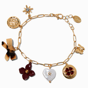 Gold-tone Paperclip Chain Charm Bracelet,