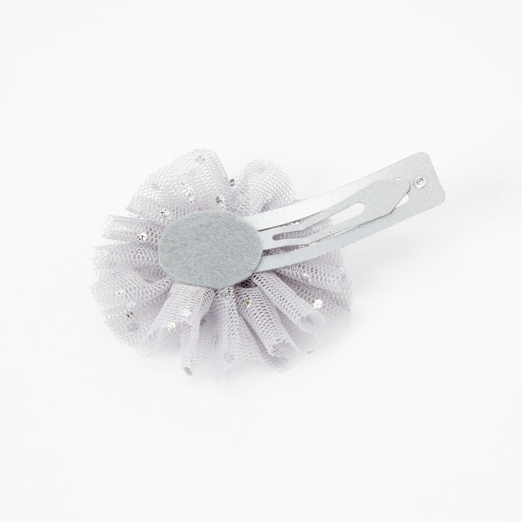 Claire&#39;s Club Glitter Tulle Flower Hair Clips - 2 Pack, Gray,