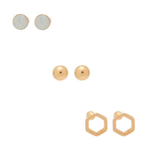 Lot de 6 paires de boucles d&rsquo;oreille aux motifs vari&eacute;s couleur dor&eacute; avec perles en opale d&#39;imitation,