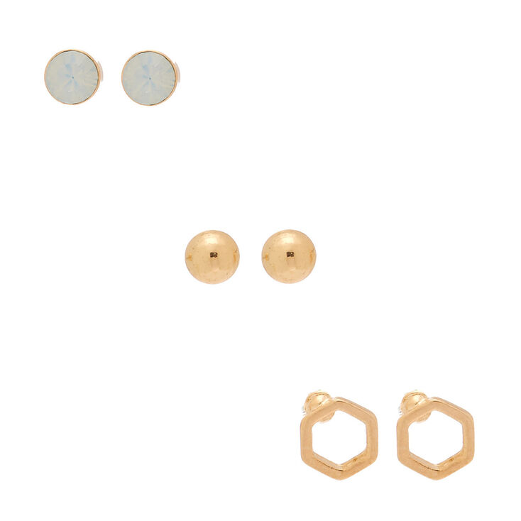 Claire's Lot de 6 paires de boucles d’oreille aux motifs variés couleur doré avec perles en opale d'imitation
