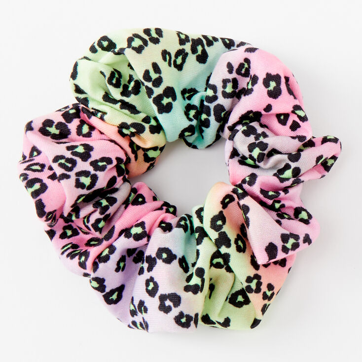 Medium Pastel Rainbow Leopard Hair Scrunchie,