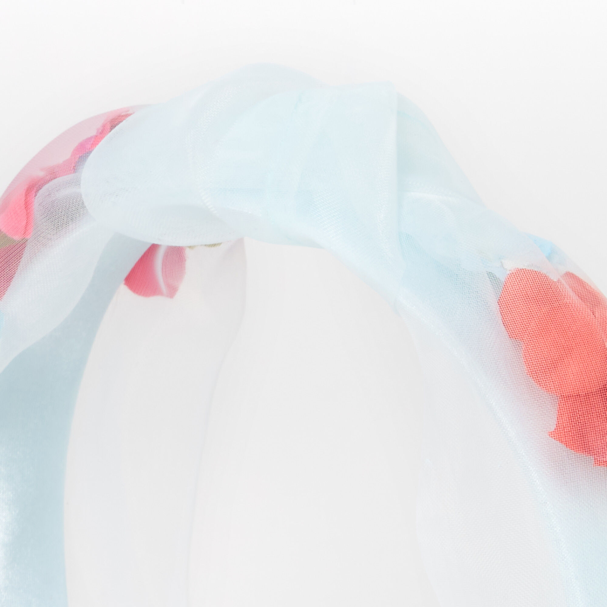 Pale Blue Floral Chiffon Knotted Headband,