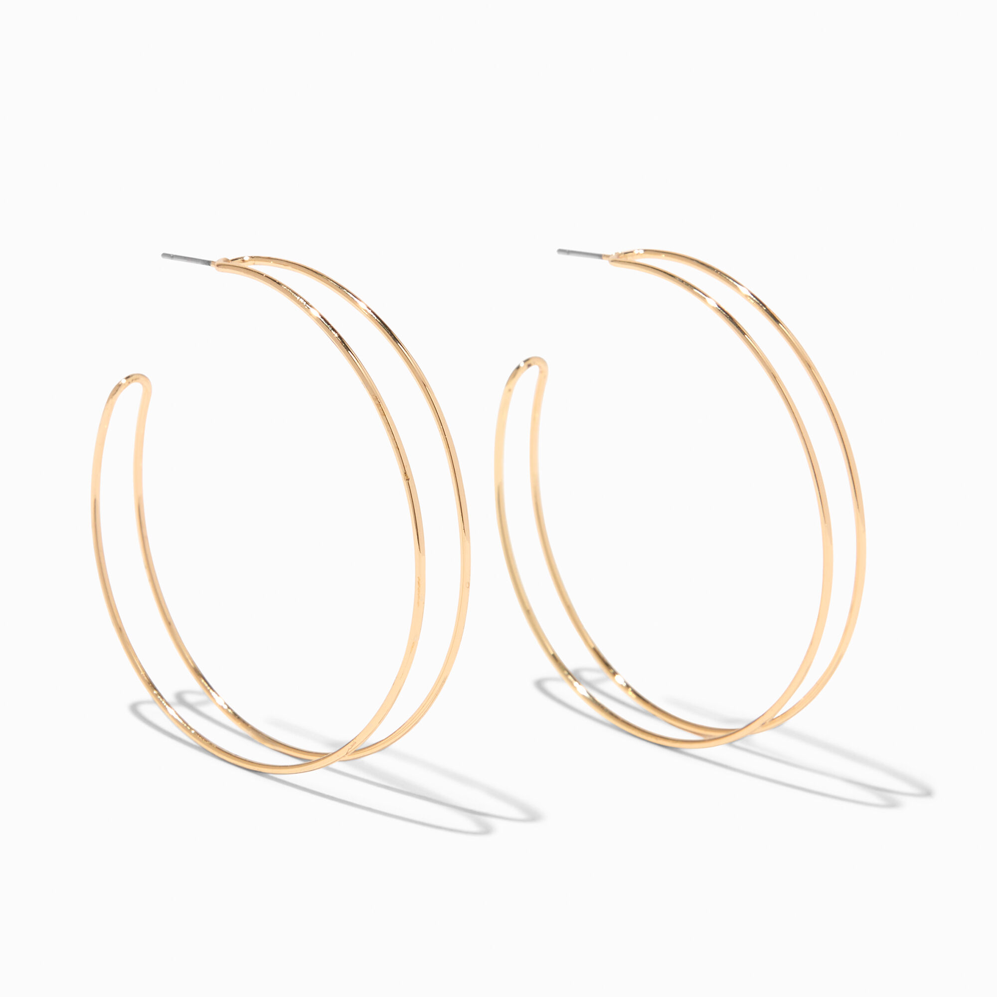 View Claires Tone 60MM Double Hoop Earrings Gold information