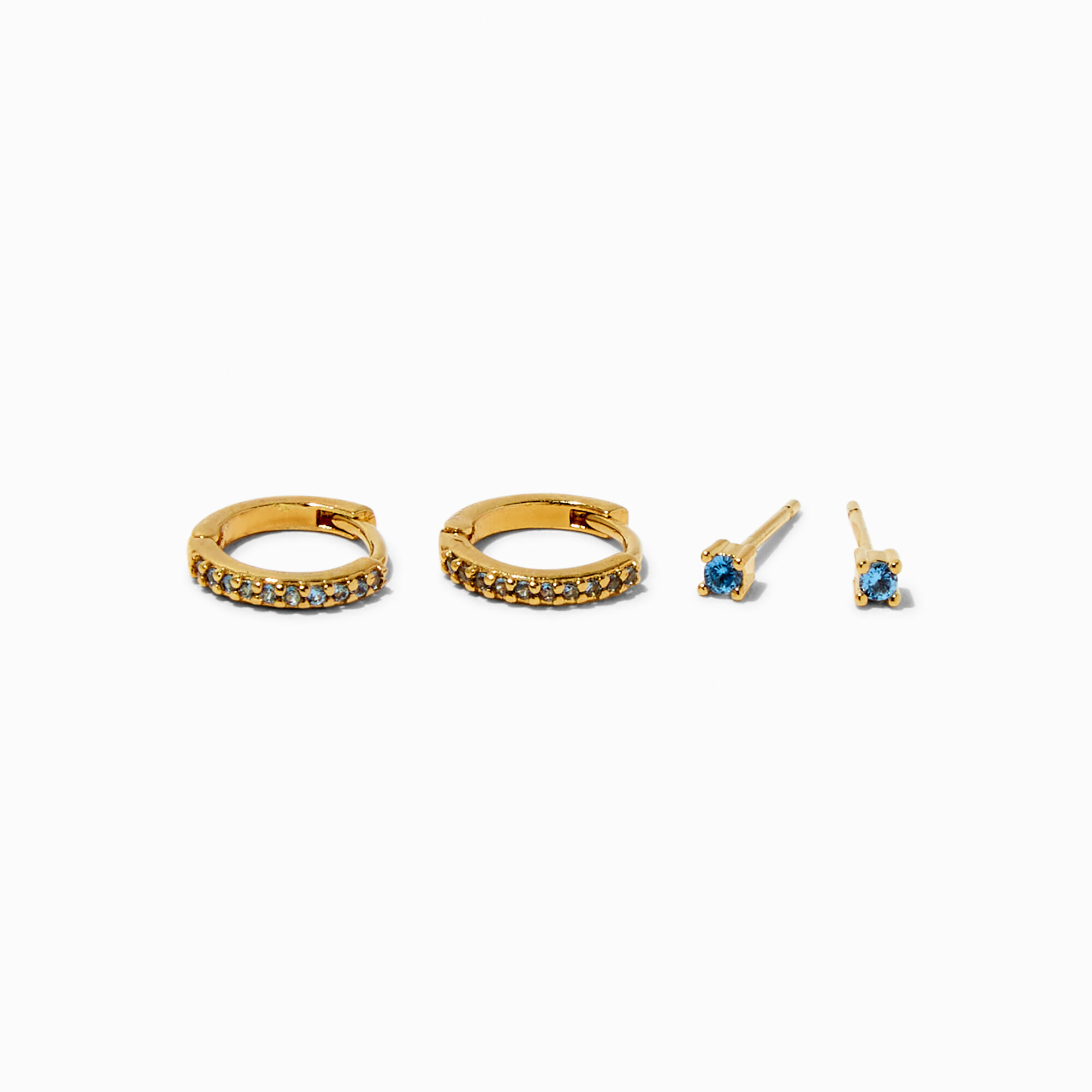 C LUXE by Claire s 18k Yellow Gold Plated Aqua Cubic Zirconia 2MM Stud 8MM Hoop Earrings 2 Pack