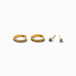 C LUXE by Claire&#39;s 18k Yellow Gold Plated Aqua Cubic Zirconia 2MM Stud &amp; 8MM Hoop Earrings - 2 Pack,