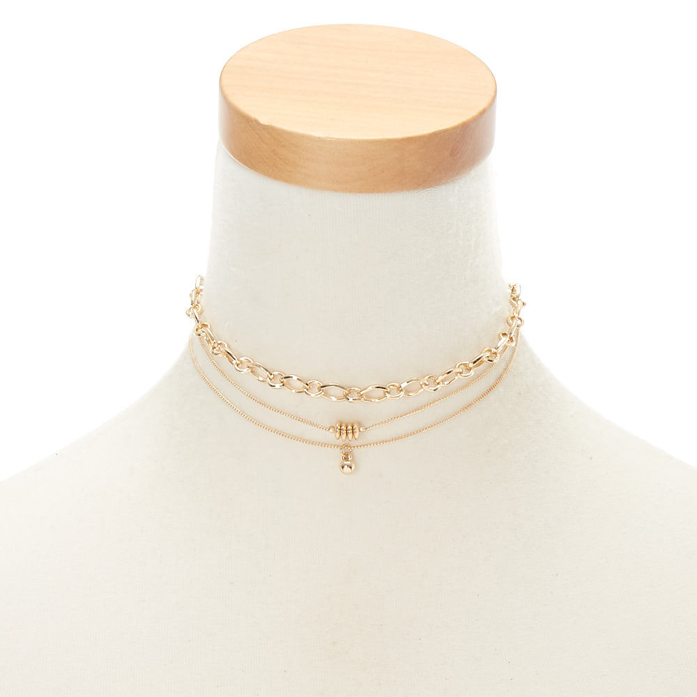 Gold Chain Link Choker Necklaces - 3 Pack,