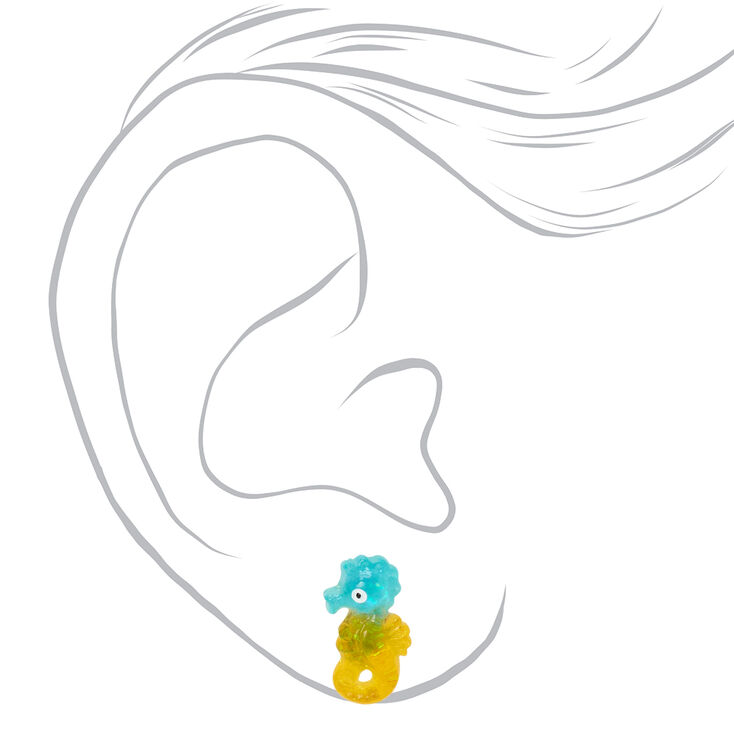 Glitter Seahorse Stud Earrings - Yellow,