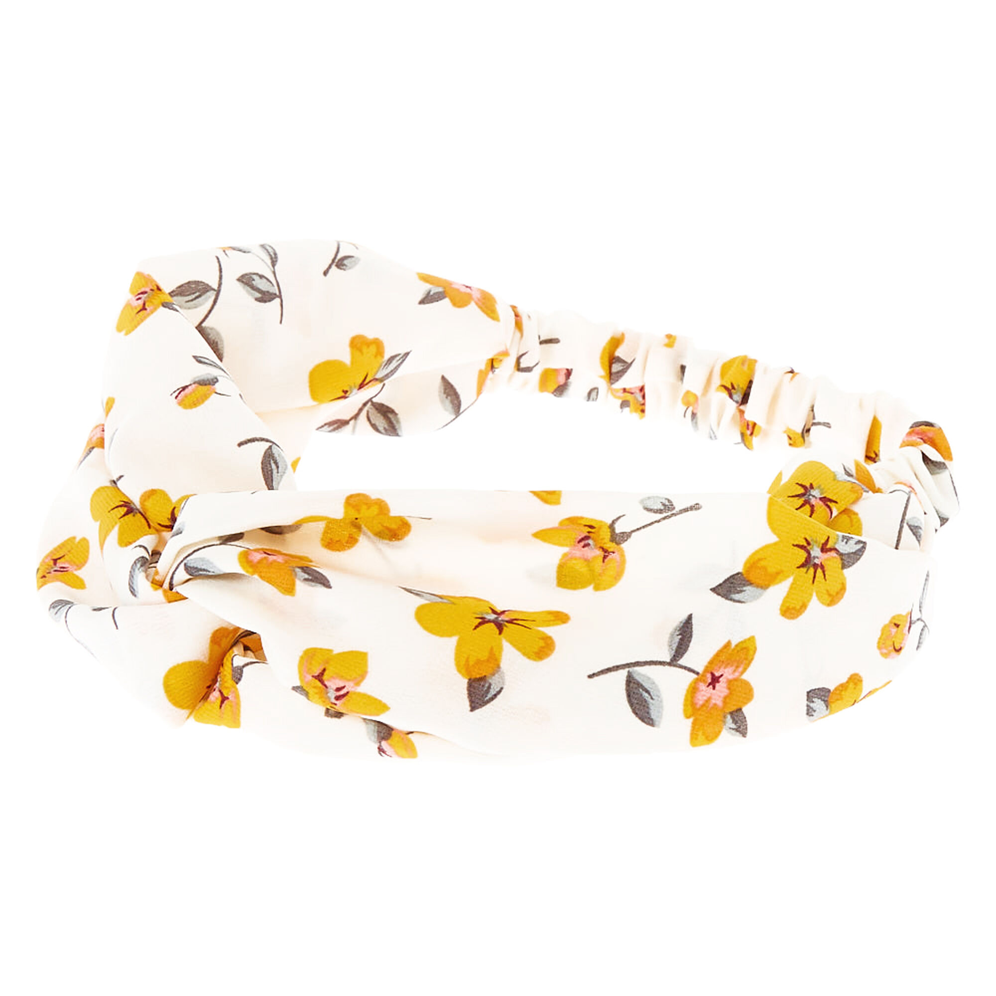 View Claires Floral Twisted Headwrap White Yellow information