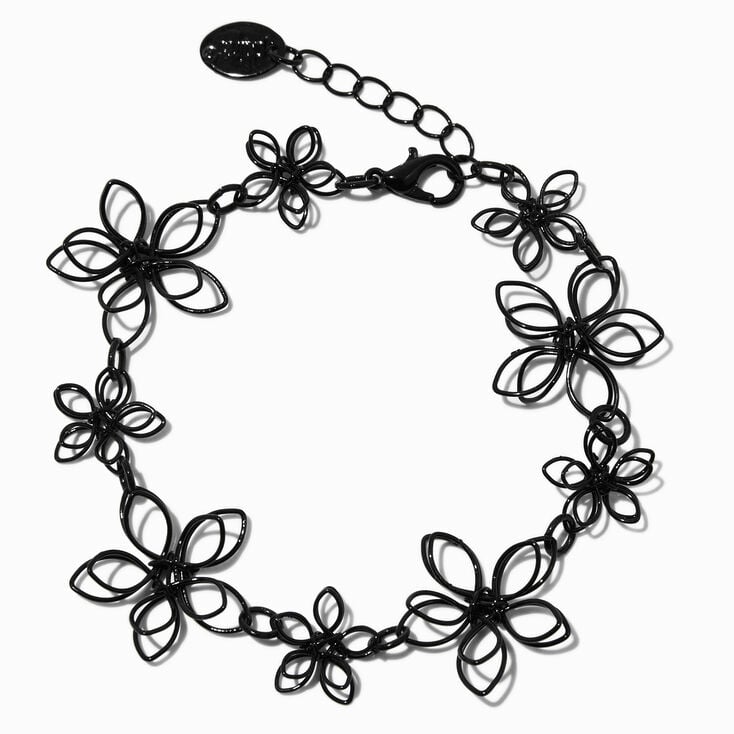 Bracelet r&eacute;glable fleur en fil m&eacute;tallique enduit noir,