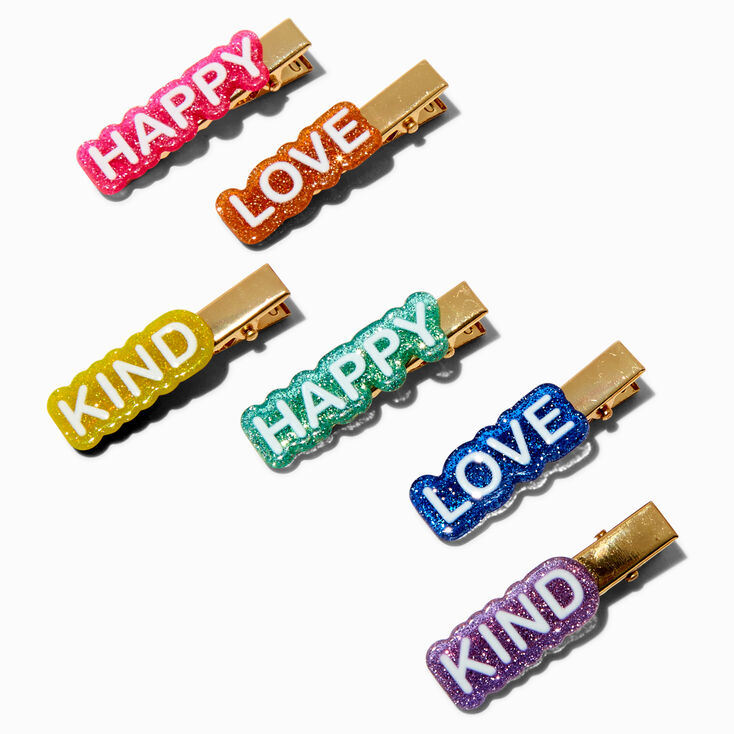 Claire&#39;s Club Glitter Rainbow Affirmation Hair Clips - 6 Pack,