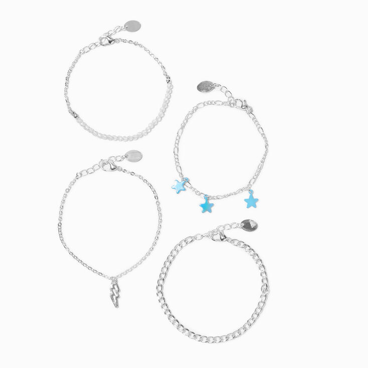Silver Star &amp; Lightning Bold Chain Bracelets &#40;4 Pack&#41;,