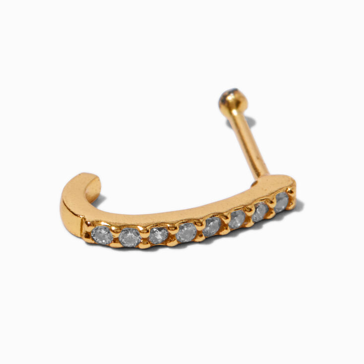 22G Gold-tone Sterling Silver Cubic Zirconia Pav&eacute; Nose Hoop,