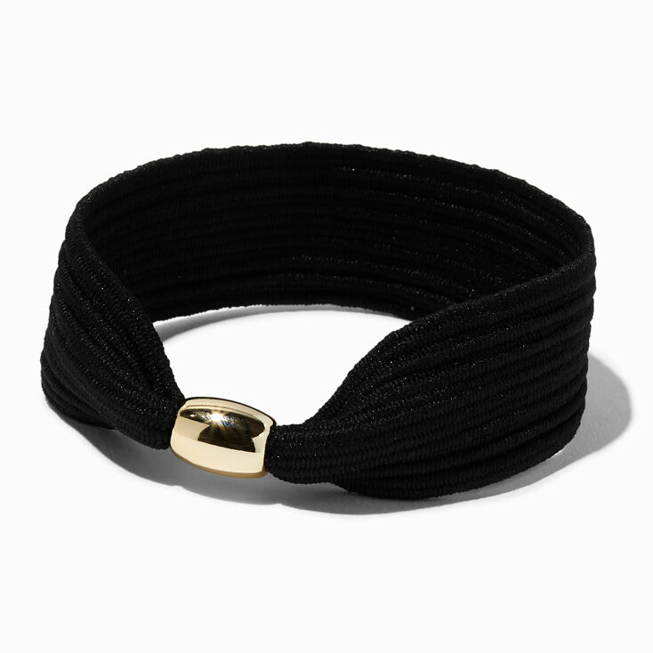 Flat Black Gold-tone Beaded Hair Ties - 3 Pack ,