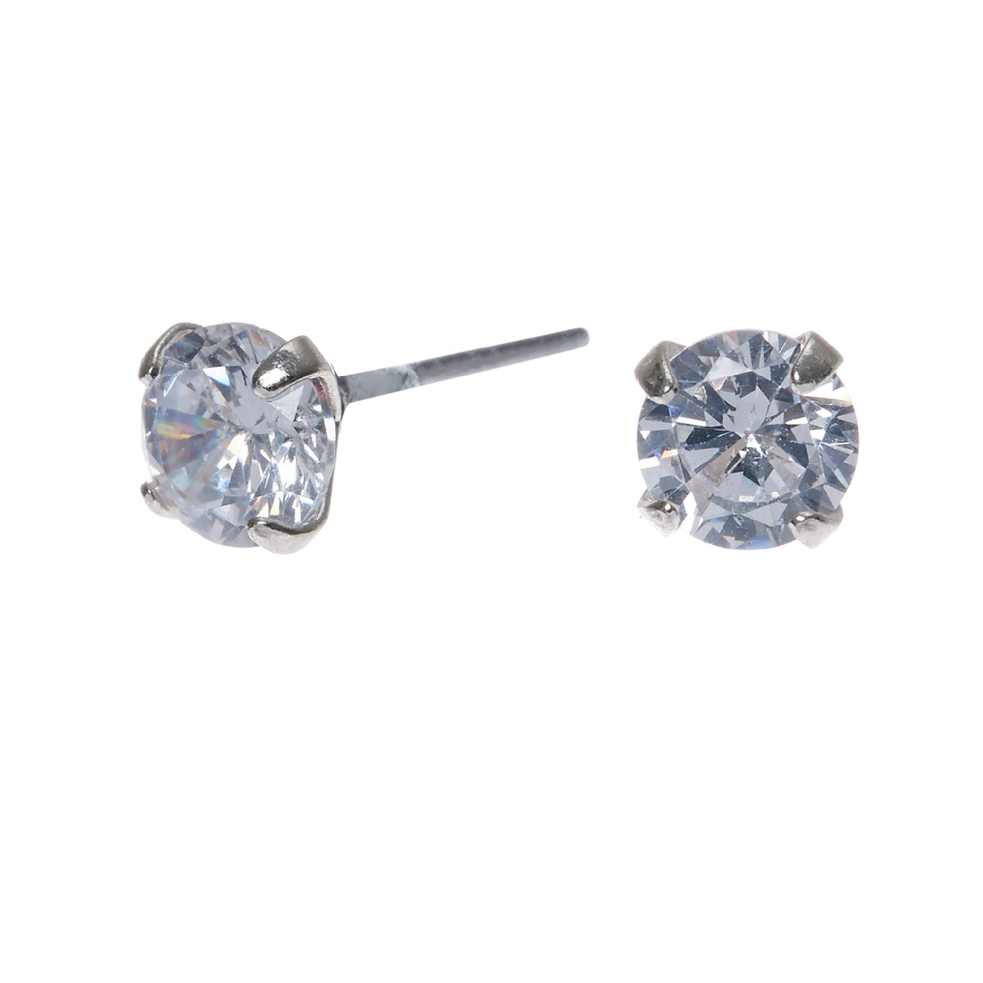 View Claires Cubic Zirconia 5MM Round Stud Earrings Silver information