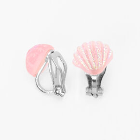 Glitter Seashell Clip-On Stud Earrings - Pink,