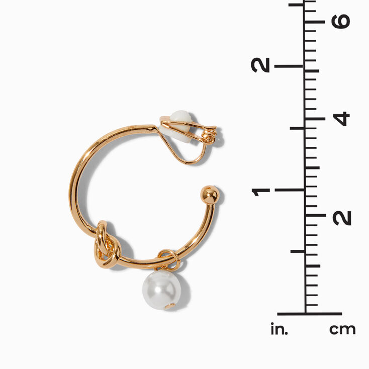 Gold-tone Knotted Faux Pearl 25MM Clip-On Hoop Earrings,