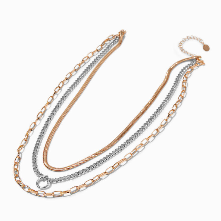 Mixed Metal Chain Multi-Strand Necklace ,