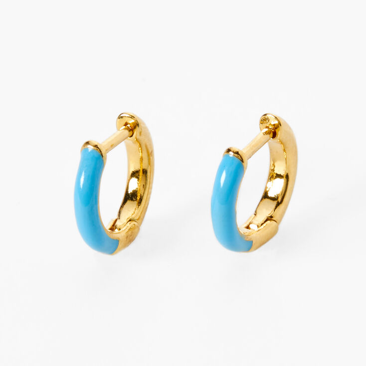 18k Gold Plated Blue Enamel 10MM Huggie Hoop Earrings | Claire's