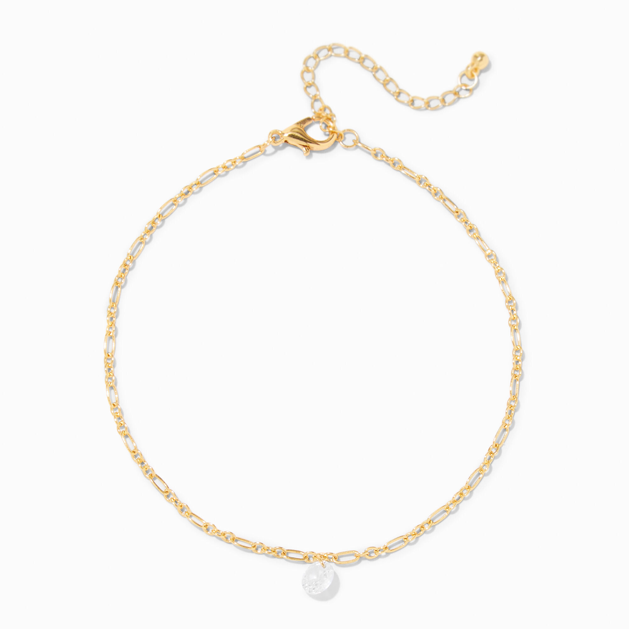 View C Luxe By Claires 18K Gold Plated Cubic Zirconia Charm Chain Anklet Yellow information