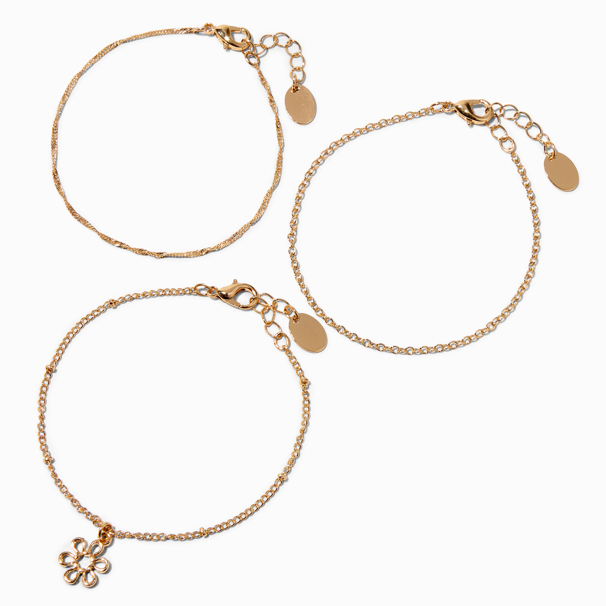 View Claires Recycled Jewelry Tone Daisy Chain Bracelets 3 Pack Gold information