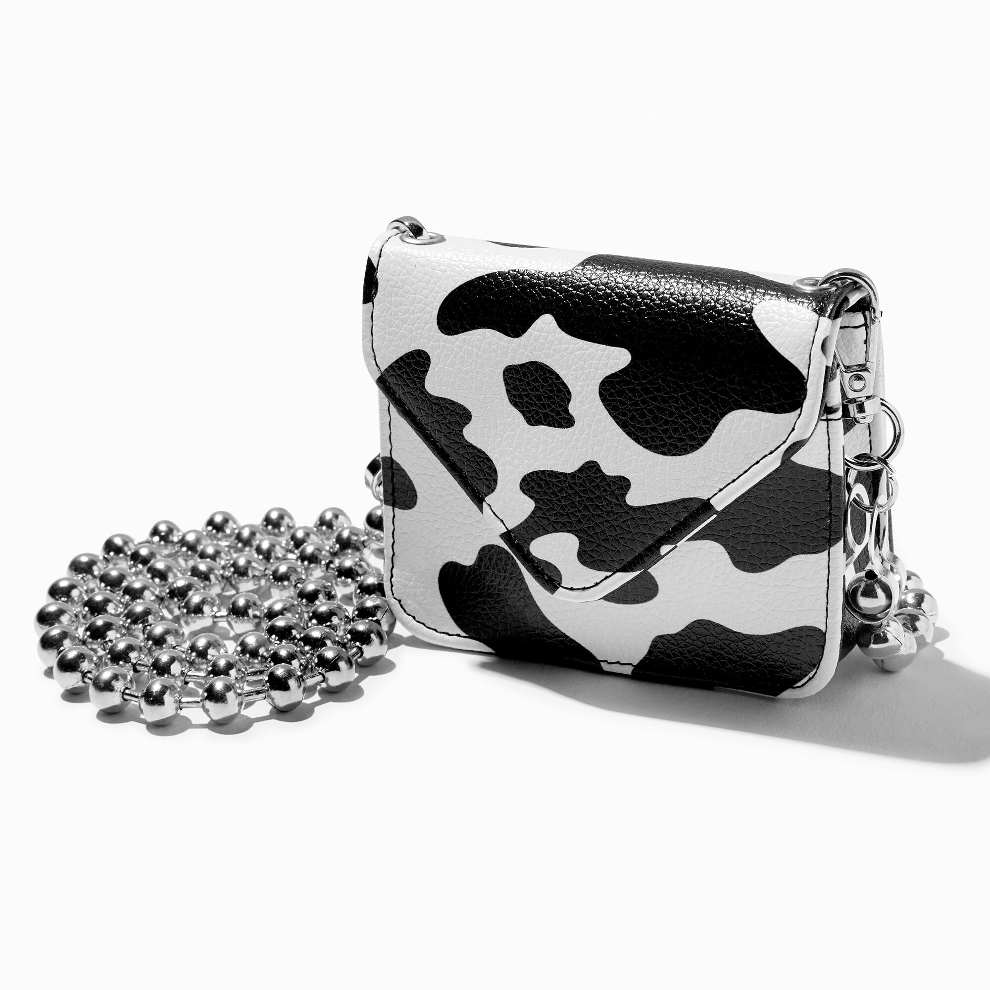 View Claires Cow Print Chain Strap Crossbody Wallet Silver information
