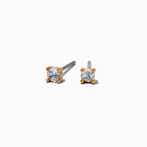 Gold-tone Cubic Zirconia 3mm Round Stud Earrings,