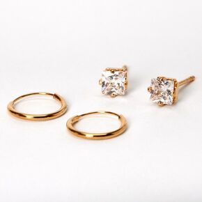 18kt Gold Plated Cubic Zirconia Earrings Set - 2 Pack,