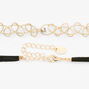 Gold Tattoo &amp; Black Cord Clear Mystical Gem Choker Necklaces - 2 Pack,