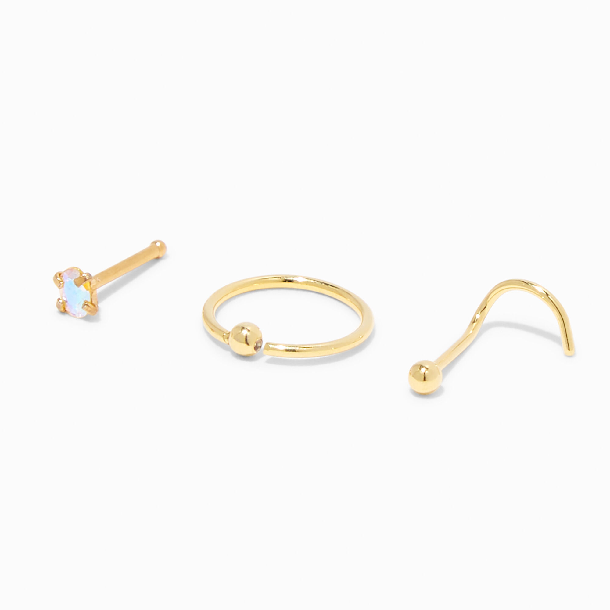 Gold tone Stainless Steel Oval Ball Nose Jewelry 3 Pack Claire s