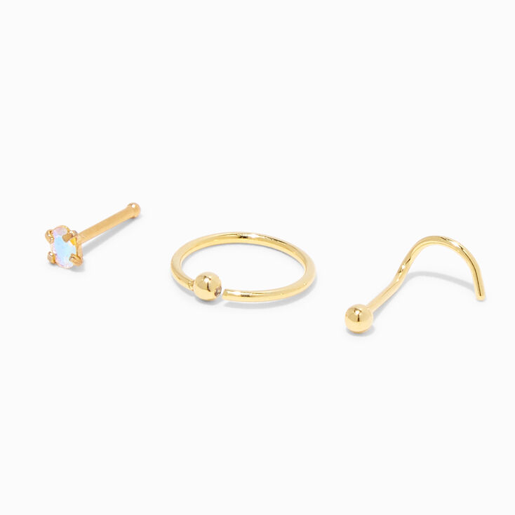 20G Gold-tone Stainless Steel Oval Ball Nose Jewelry - 3 Pack,